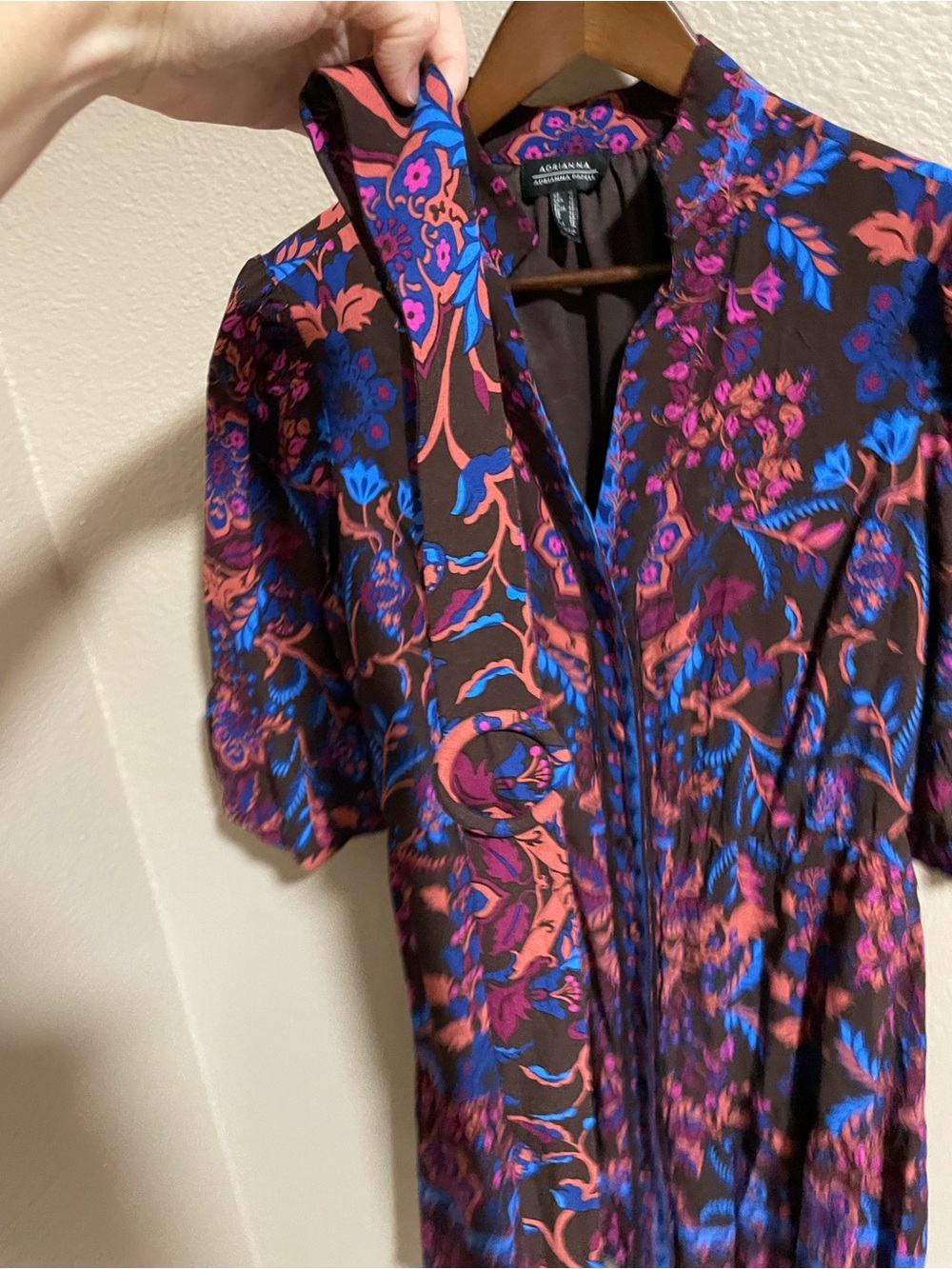 Adrianna Papell Brown Mini Dress with Pink & Blue Floral Print - Picture 4 of 8
